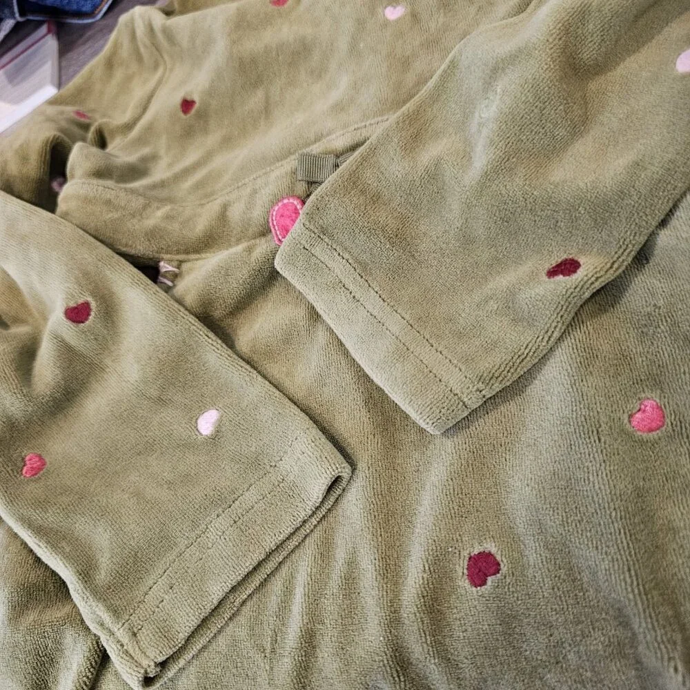Gymboree Size 6‎ Green Heart Embroidery Hooded Dress Velour Longsleeve